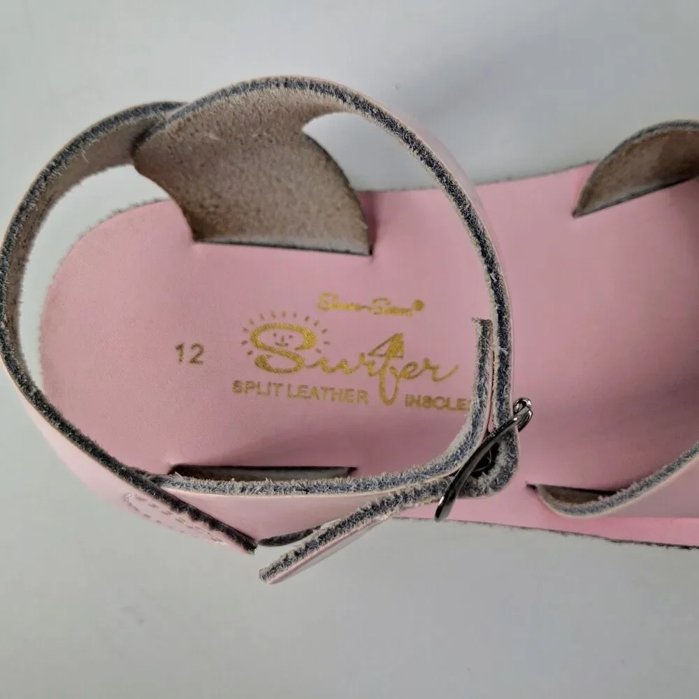 Sun San Surfer Saltwater Pink Leather Kids Sandals Girls Size 12